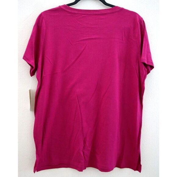 Michael Kors QH350C36TF Women's Sz M Deep Fuchsia "MK" Sequin Logo T- Shirt - Picture 2 of 8